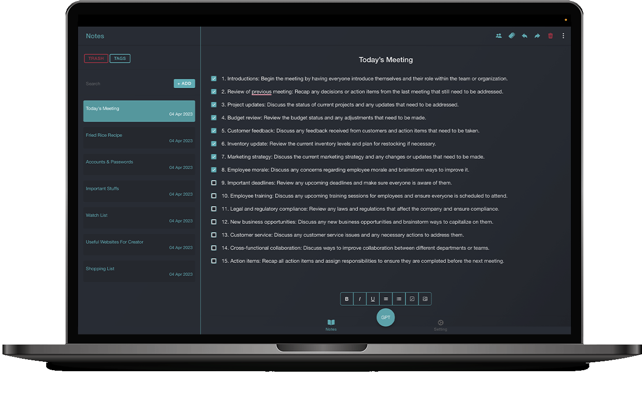 Track tasks with checklists